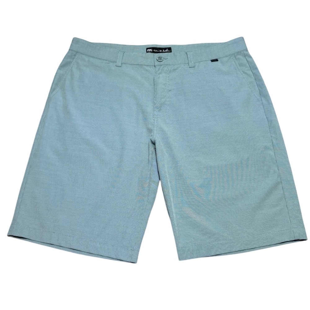 Travis Mathew Chino Shorts Men 38x11" Blue Check Golf Casual Lightweight Stretch